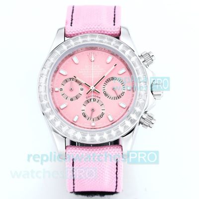 AAA Replica Rolex Daytona Diamond Pink Dial Quartz Chronograph Watch 43mm 